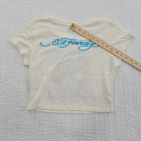Ed Hardy Crop Tee Women's Large Rhinestone Butterfly Top NWT Logo Art Piece NEW - Picture 11 of 12